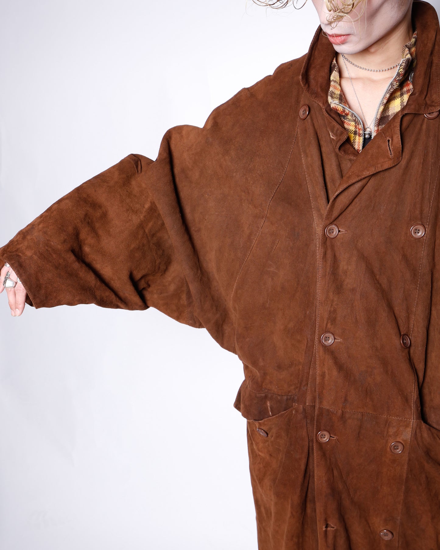 vintage uk dolman sleeve nubuck leather coat