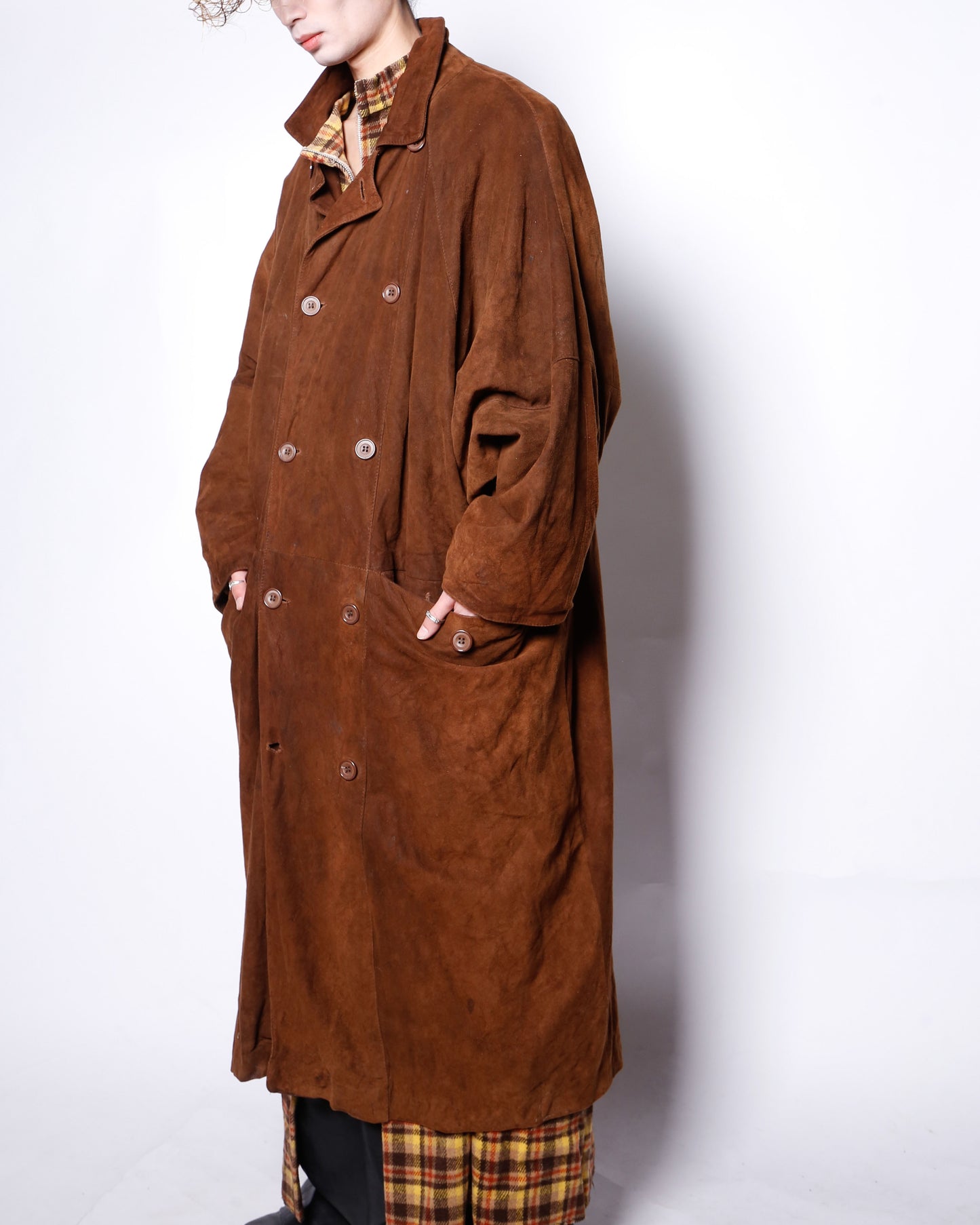vintage uk dolman sleeve nubuck leather coat