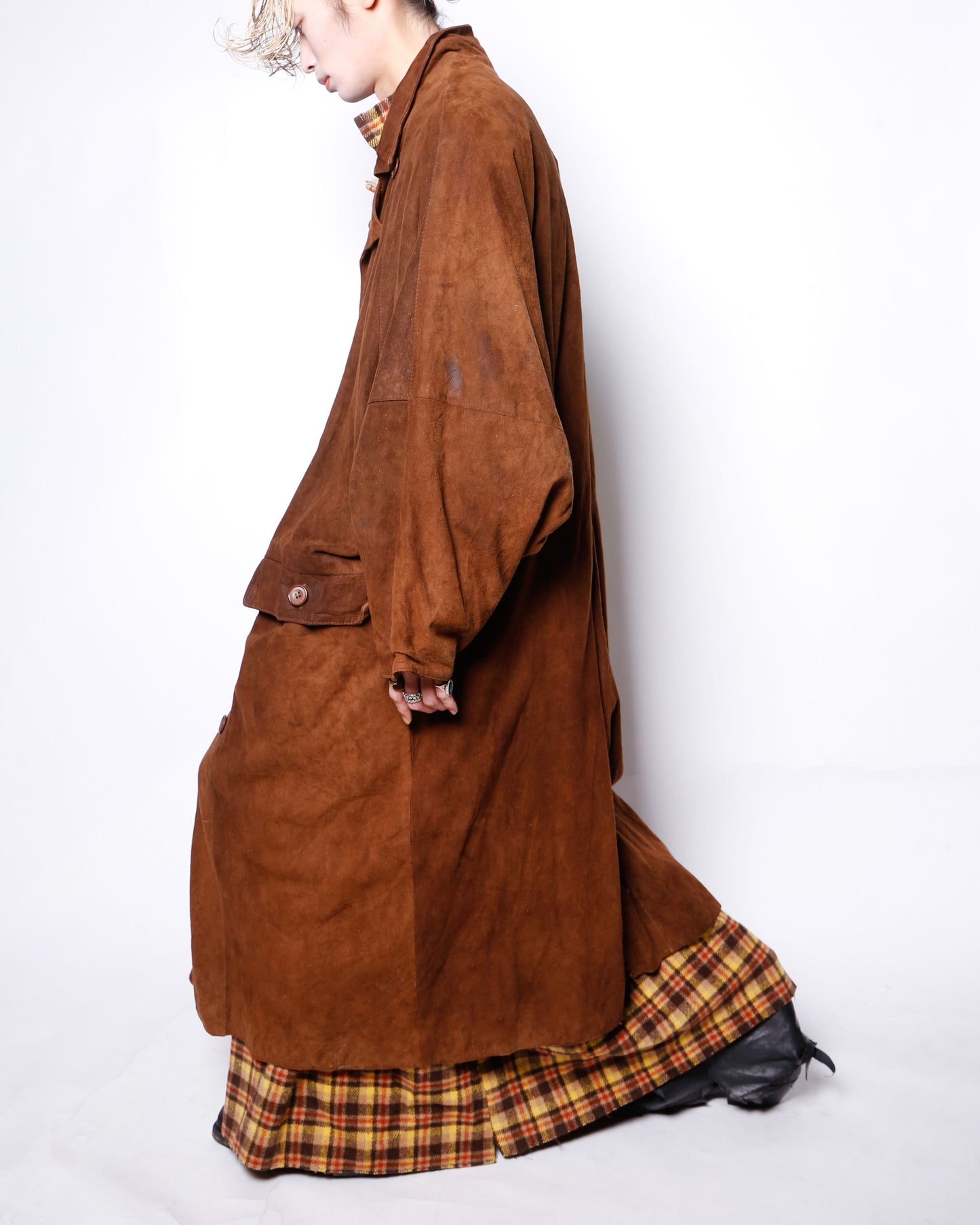 vintage uk dolman sleeve nubuck leather coat