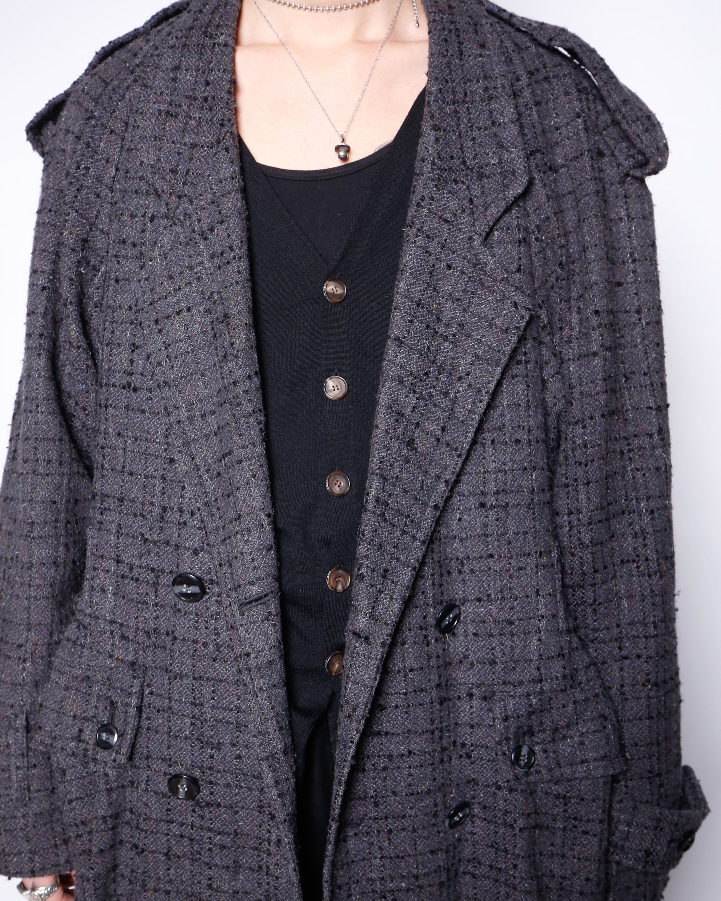 vintage super long tweed double breasted coat