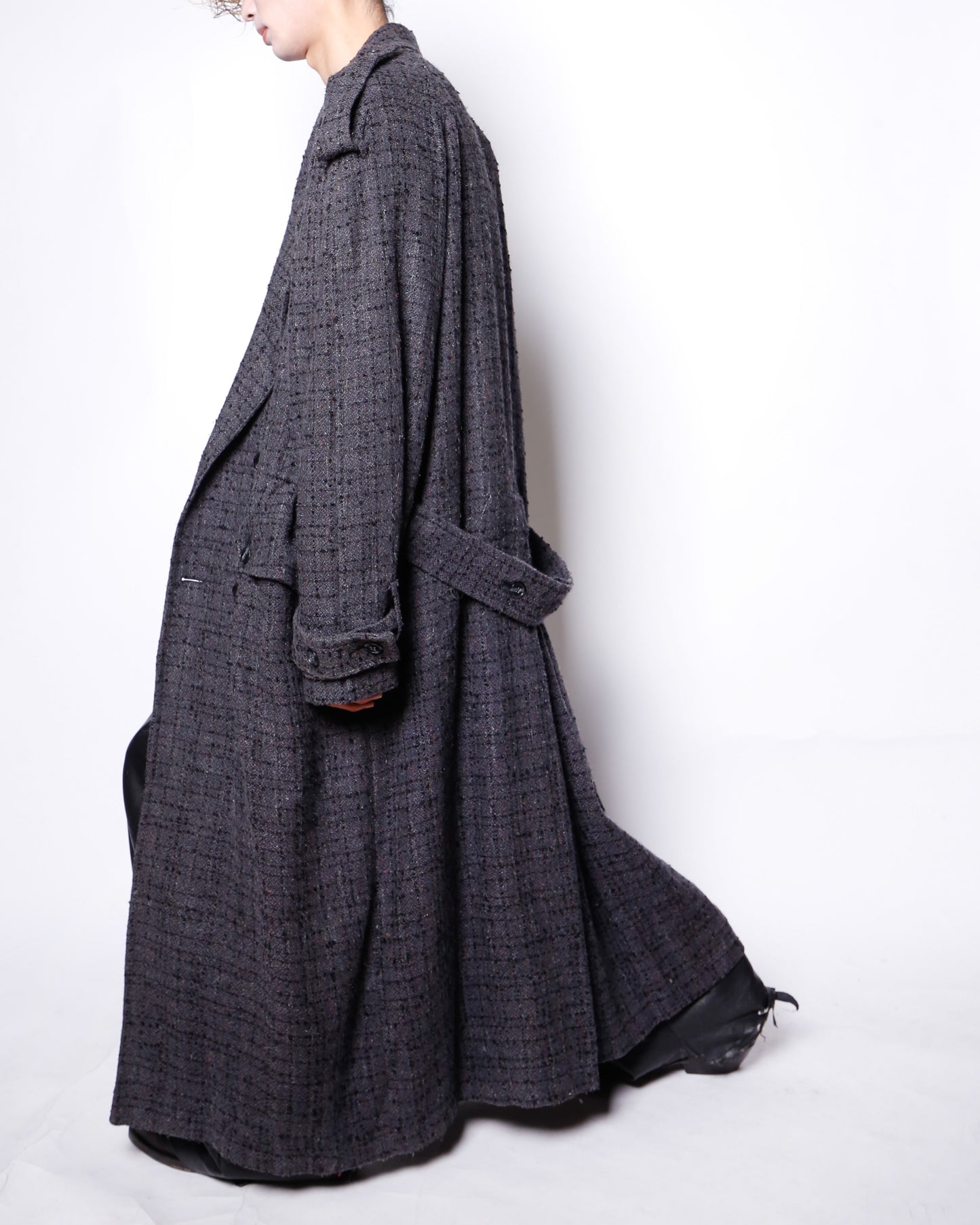 vintage super long tweed double breasted coat