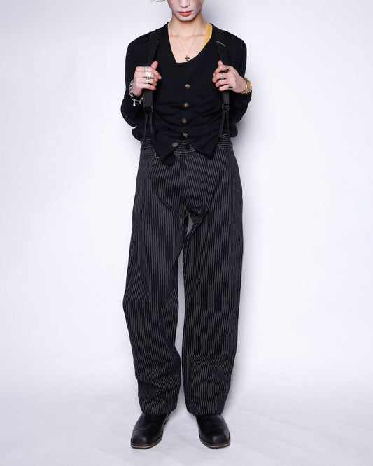 vintage stripe denim work trousers , with suspender