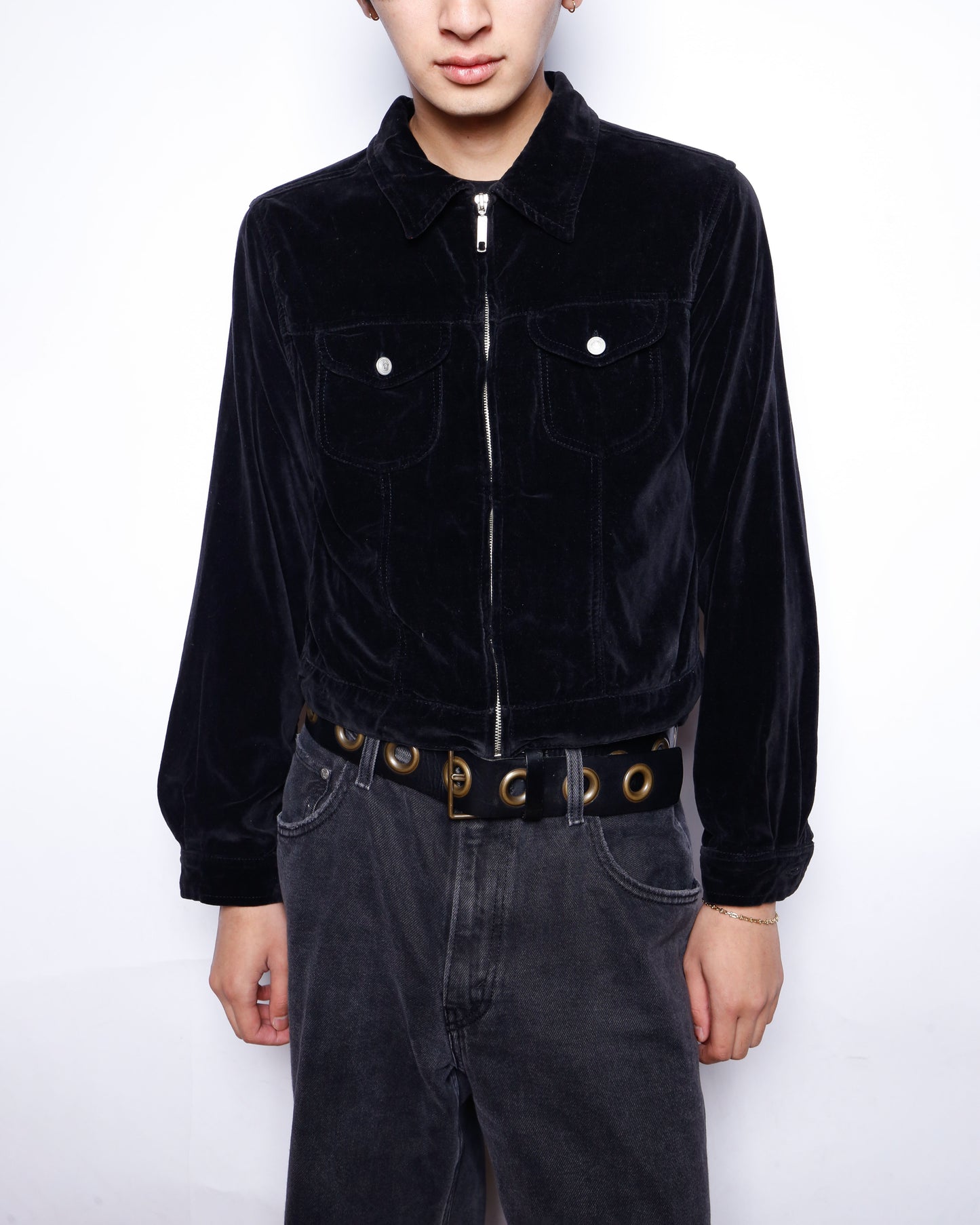 vintage cropped velvet zip jacket