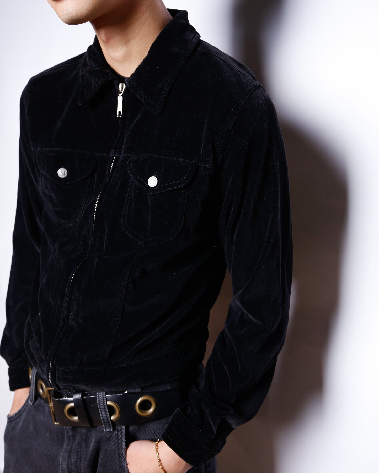 vintage cropped velvet zip jacket