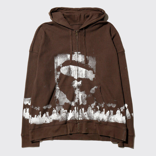 *one-off "the world is yours" hand screen waffle hoodie