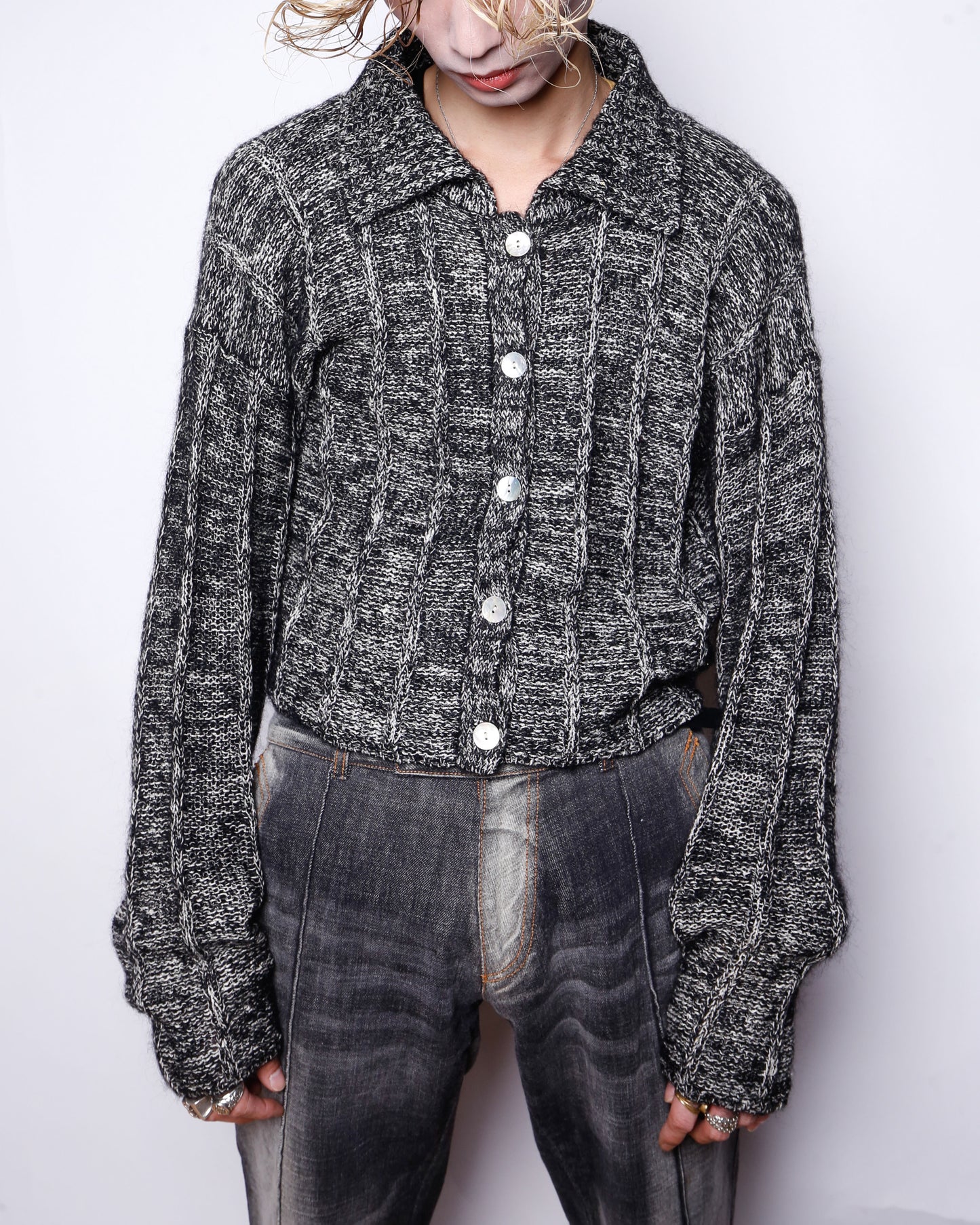 vintage melange silk cropped cardigan