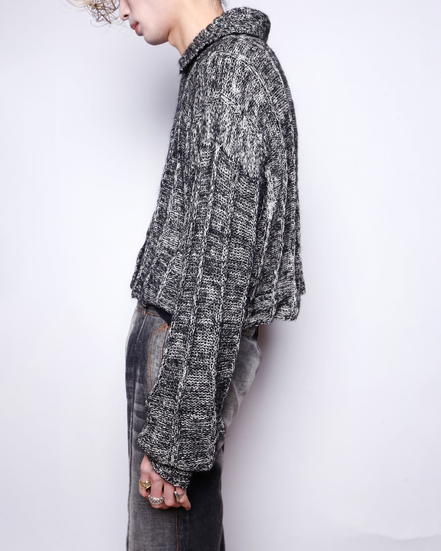 vintage melange silk cropped cardigan