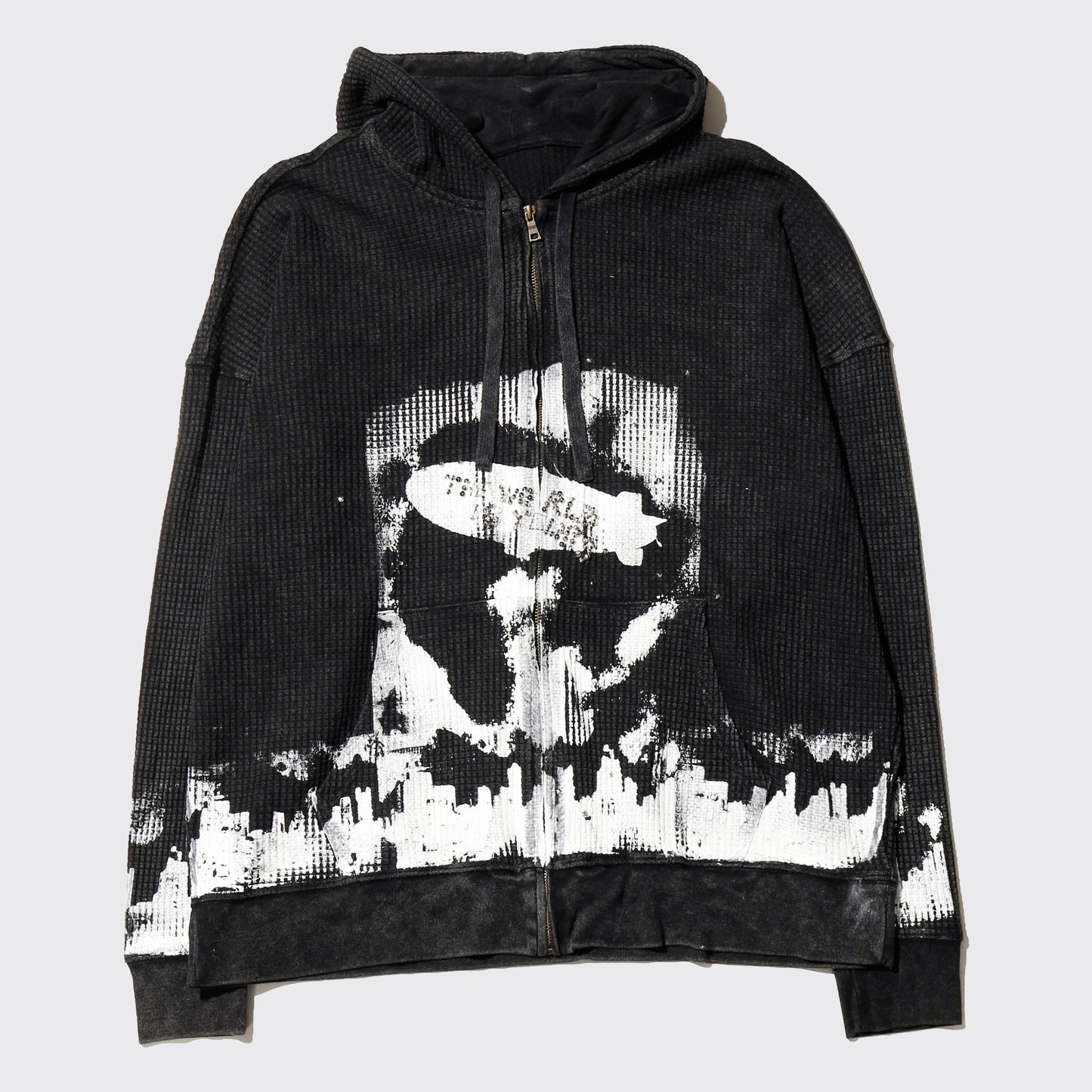 *one-off "the world is yours" hand screen waffle hoodie