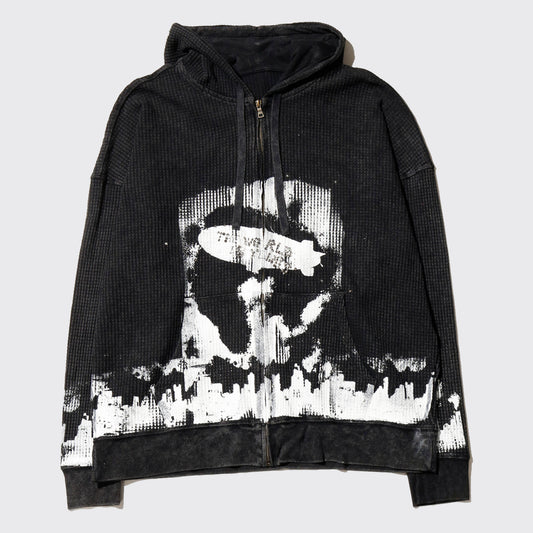 *one-off "the world is yours" hand screen waffle hoodie