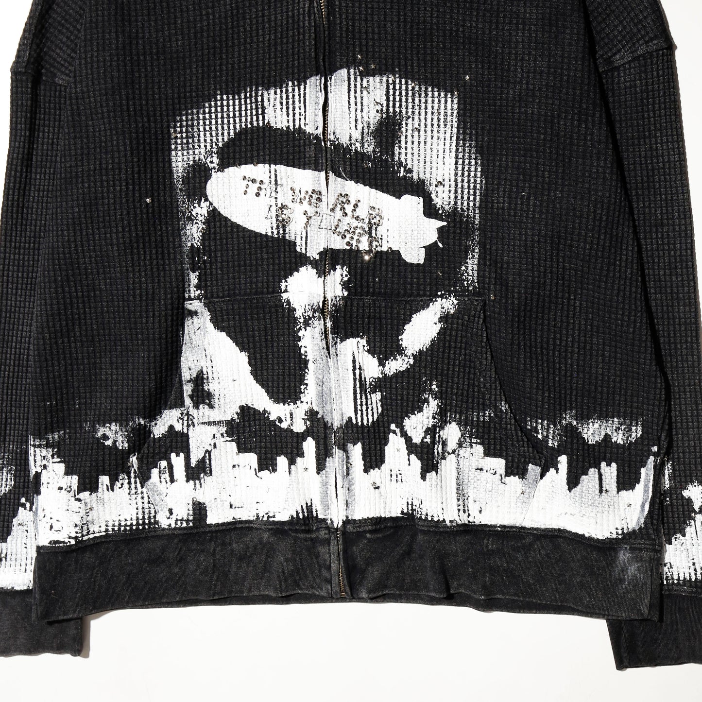 *one-off "the world is yours" hand screen waffle hoodie