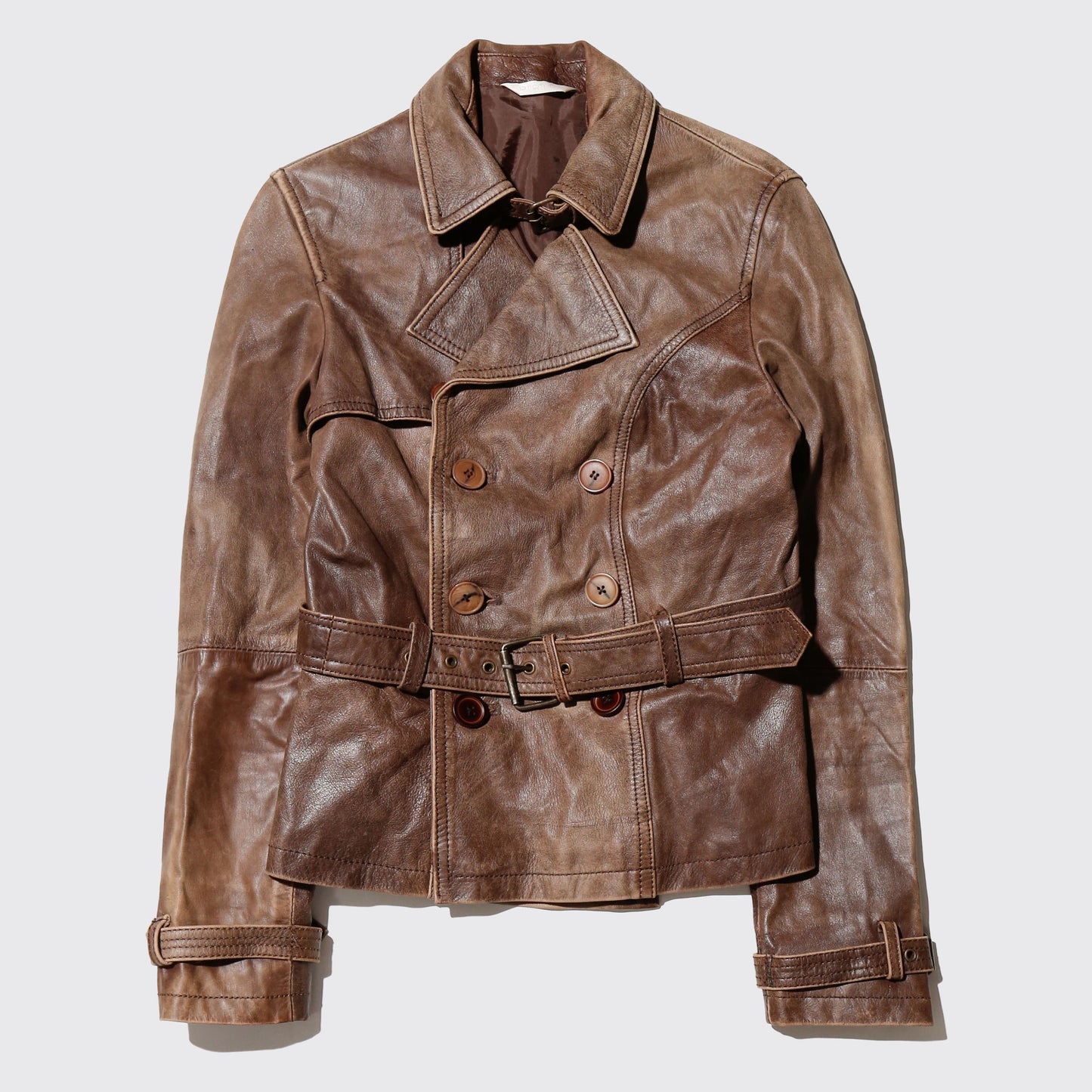 vintage short leather trench coat