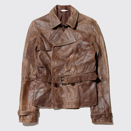 vintage short leather trench coat