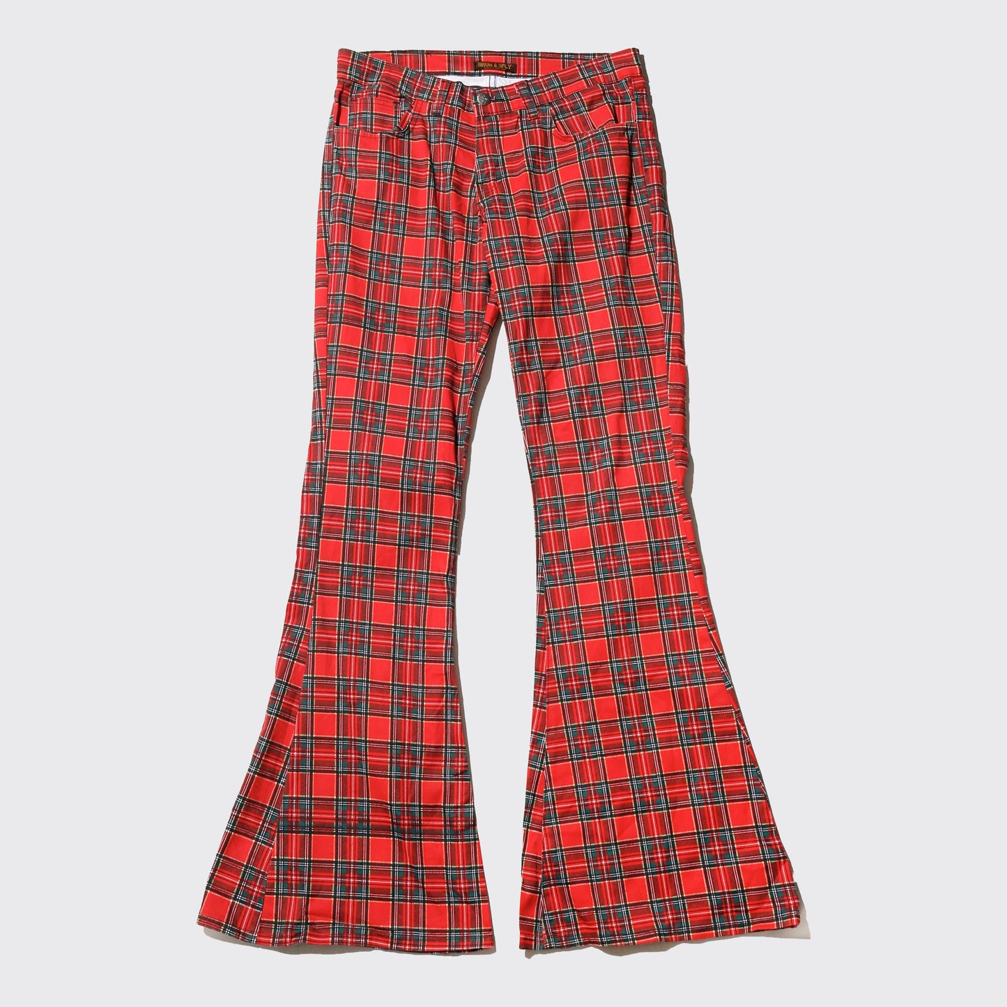 vintage u.k. tartan check mega flare trousers
