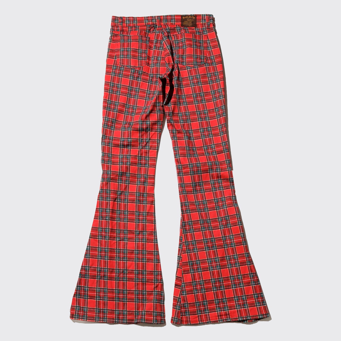 vintage u.k. tartan check mega flare trousers