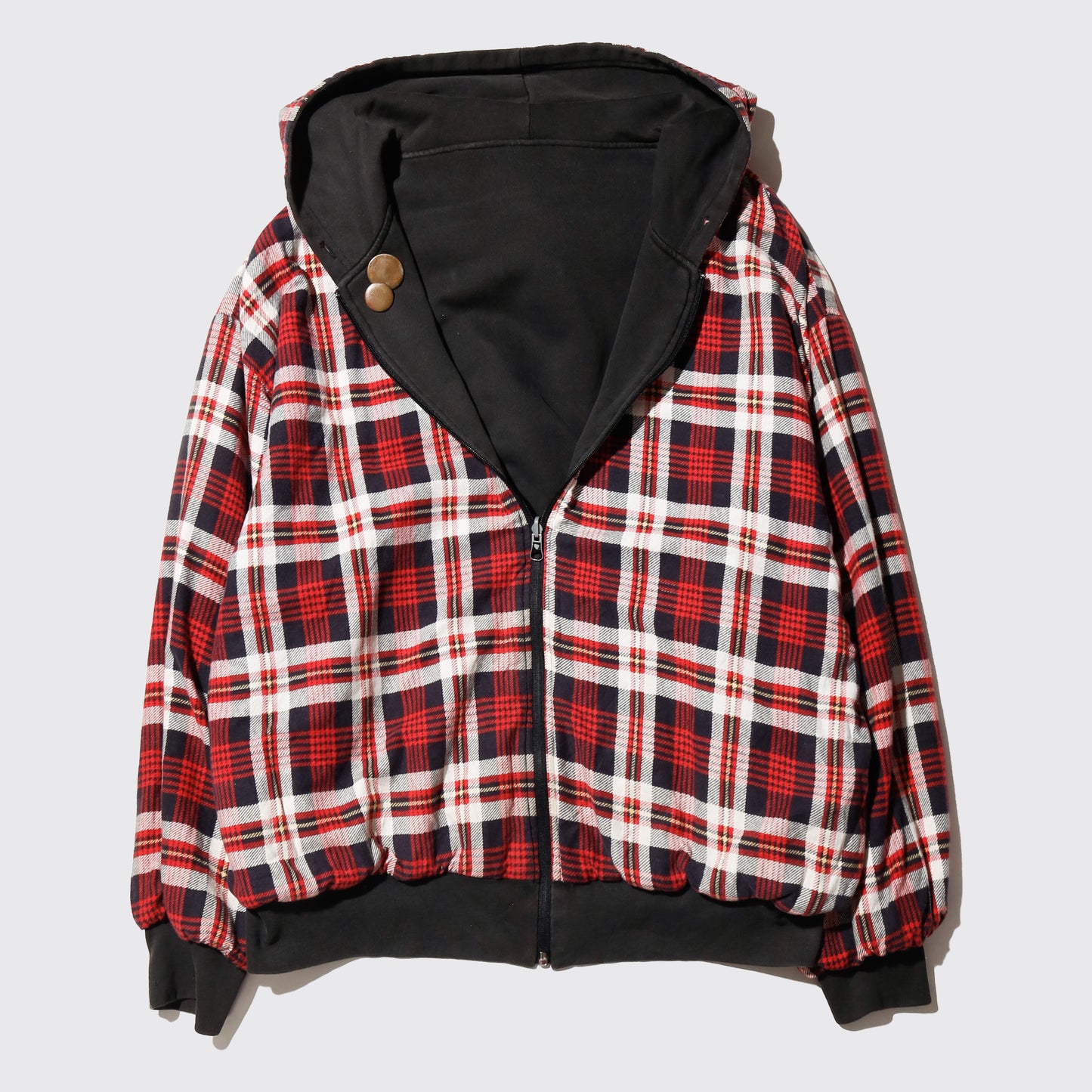 vintage reversible check hoodie, with copper badge