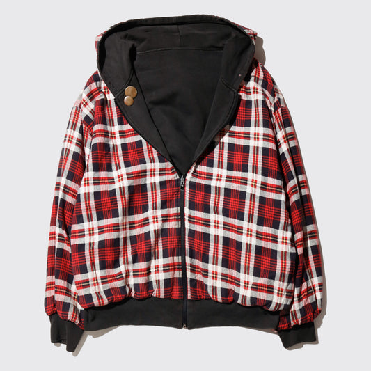 vintage reversible check hoodie, with copper badge