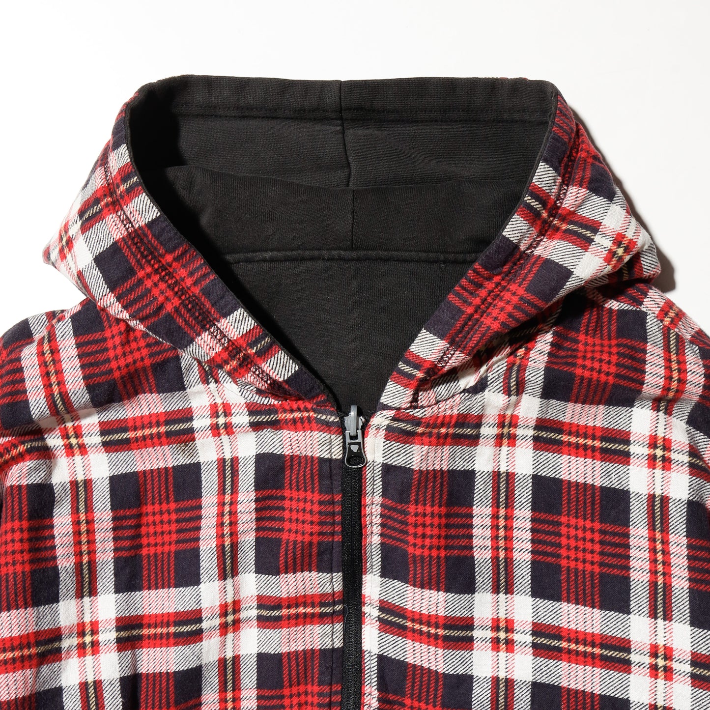vintage reversible check hoodie, with copper badge