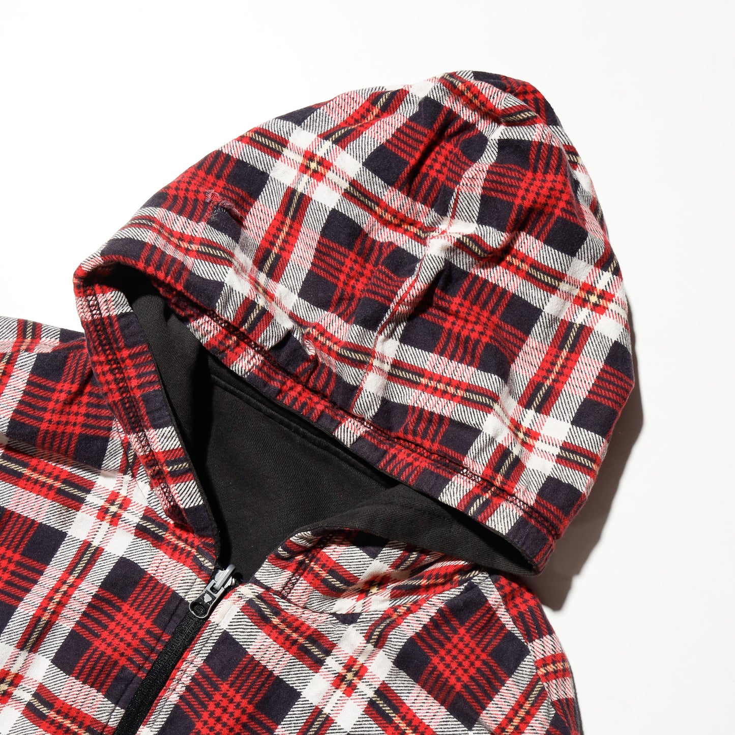 vintage reversible check hoodie, with copper badge