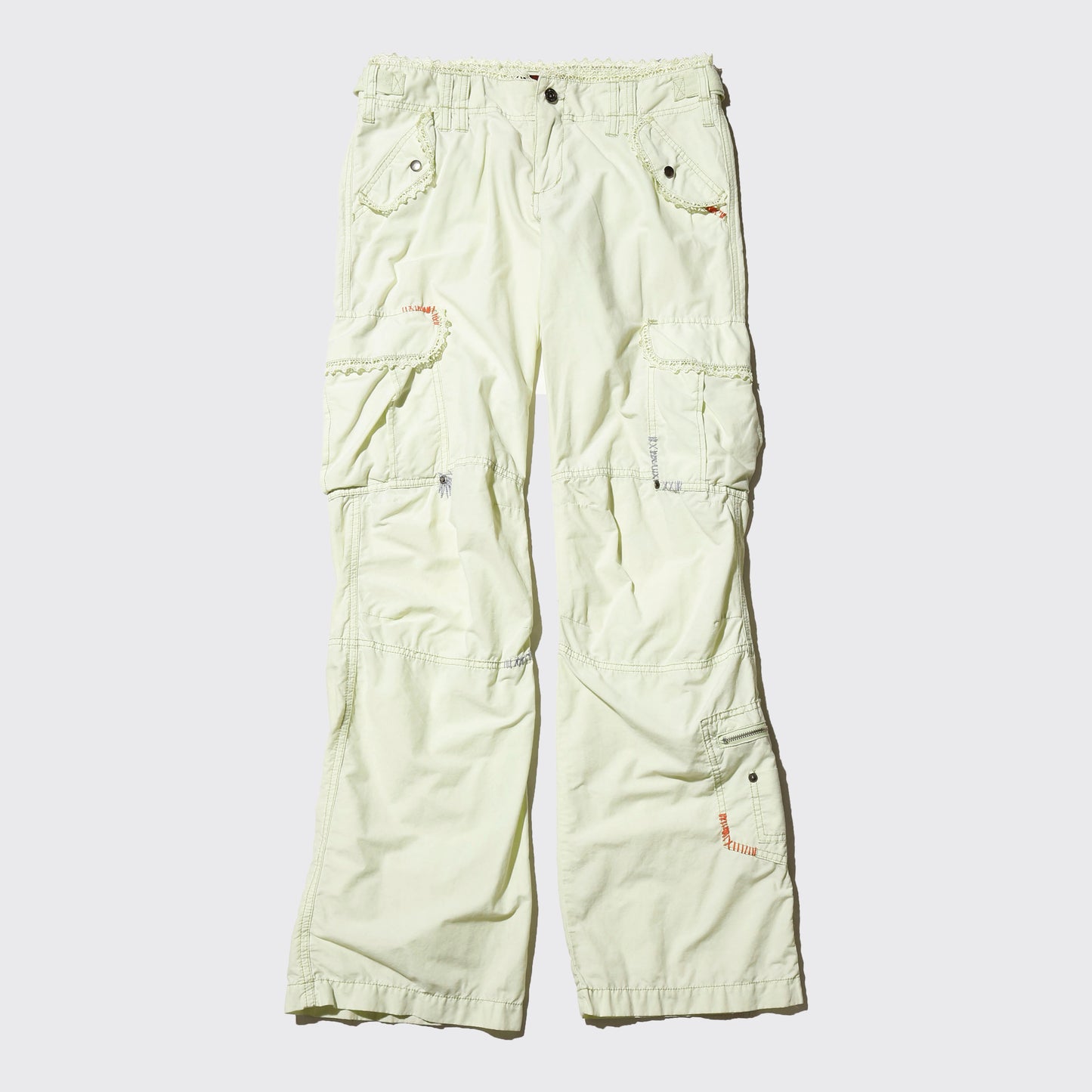 vintage low rise lace trim cargo nylon trousers