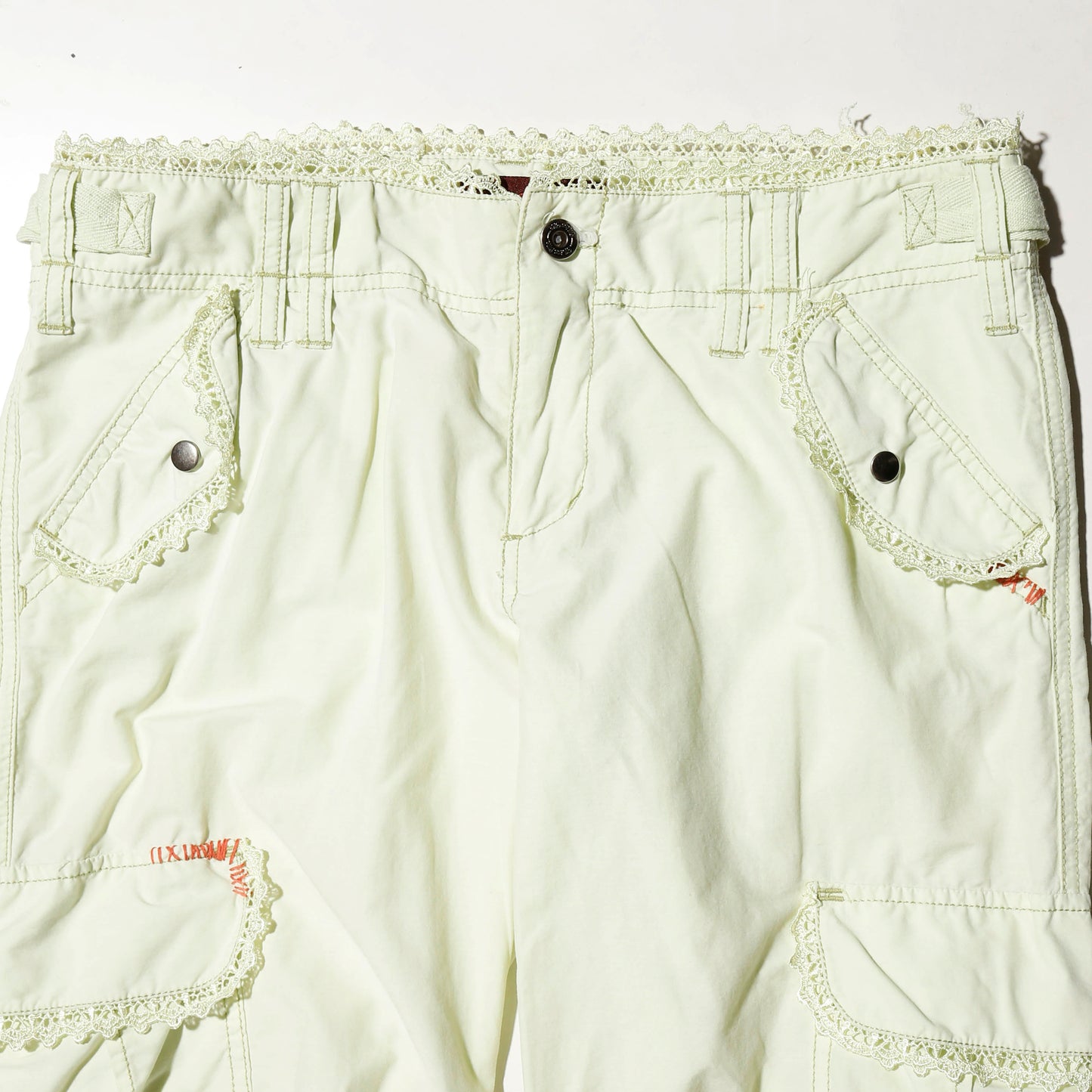 vintage low rise lace trim cargo nylon trousers