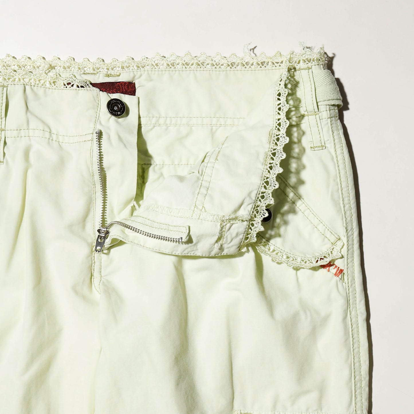 vintage low rise lace trim cargo nylon trousers