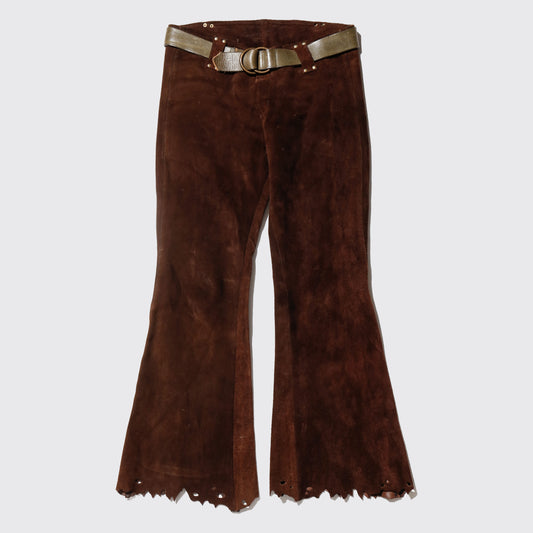 vintage 70's suede leather trousers , with ring belt