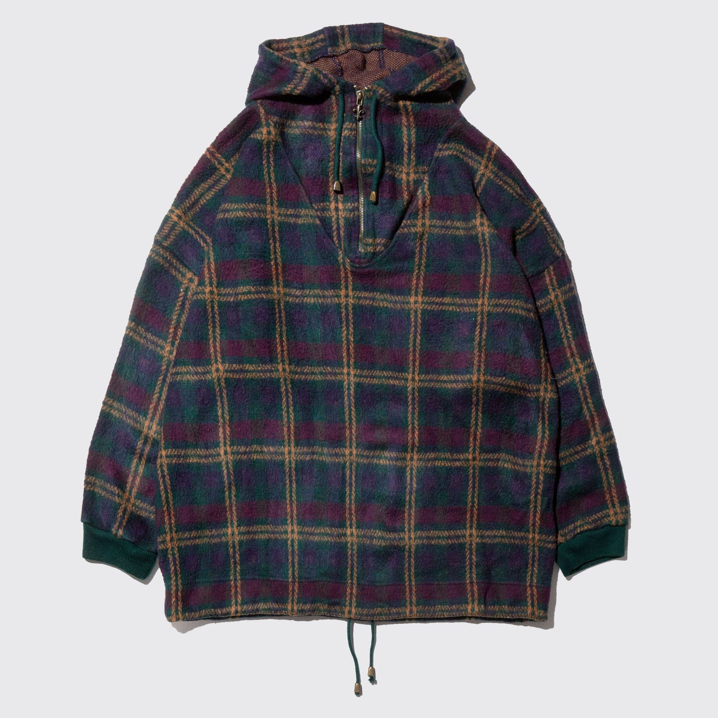 vintage check fleece half zip hoodie
