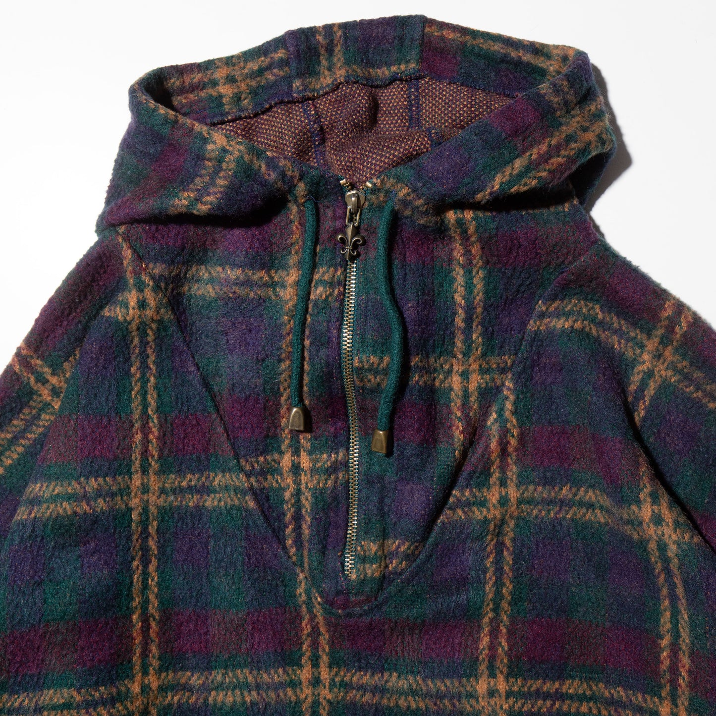 vintage check fleece half zip hoodie