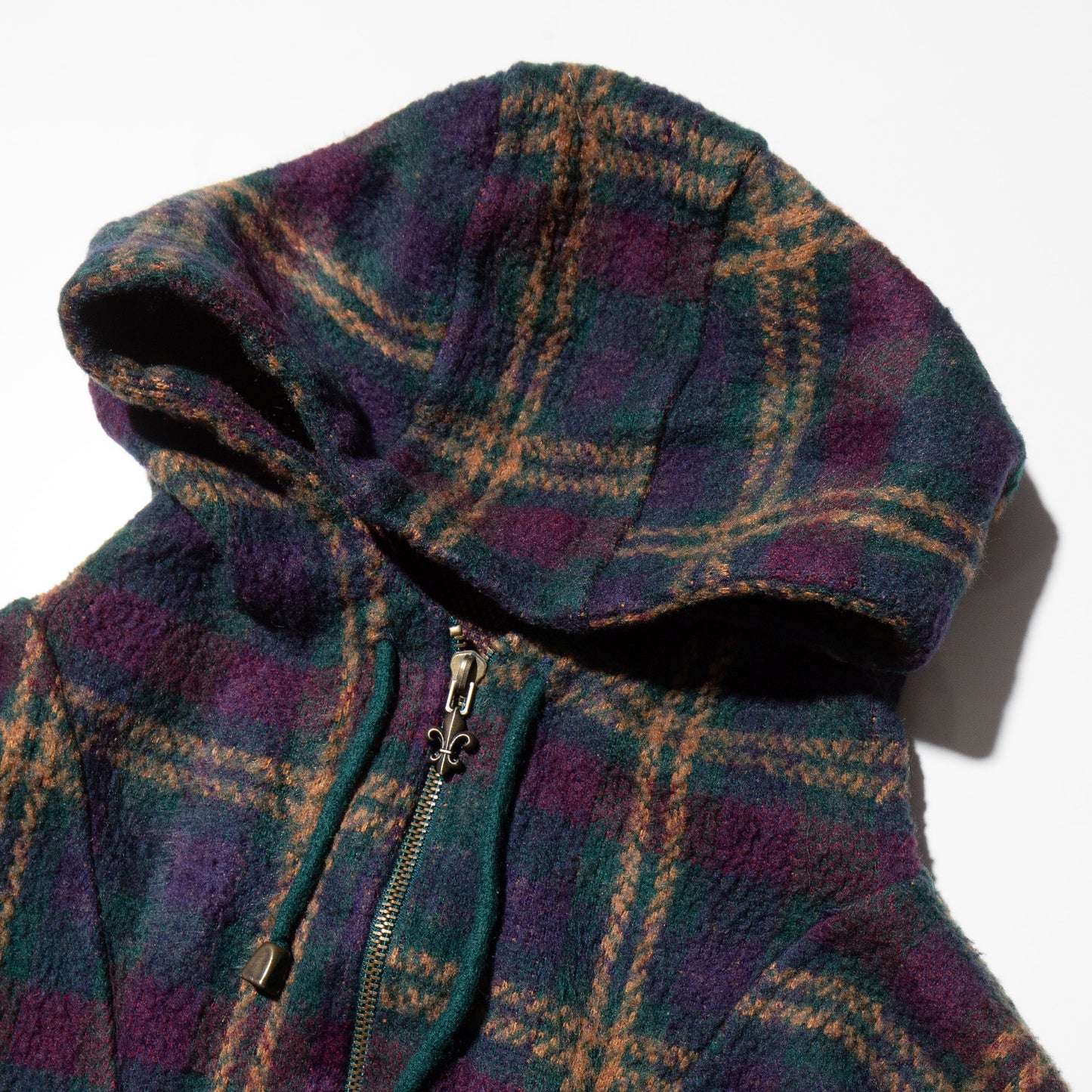 vintage check fleece half zip hoodie