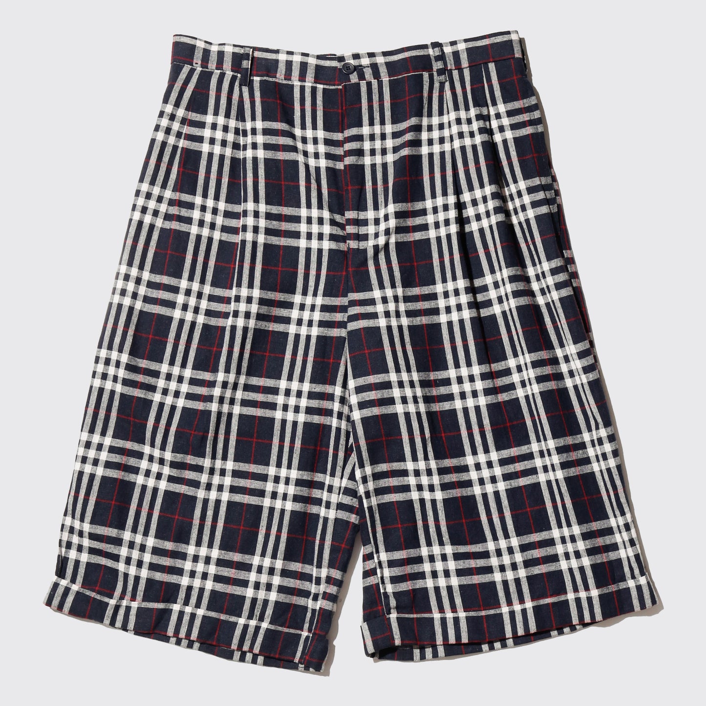 vintage nova check wide linen shorts