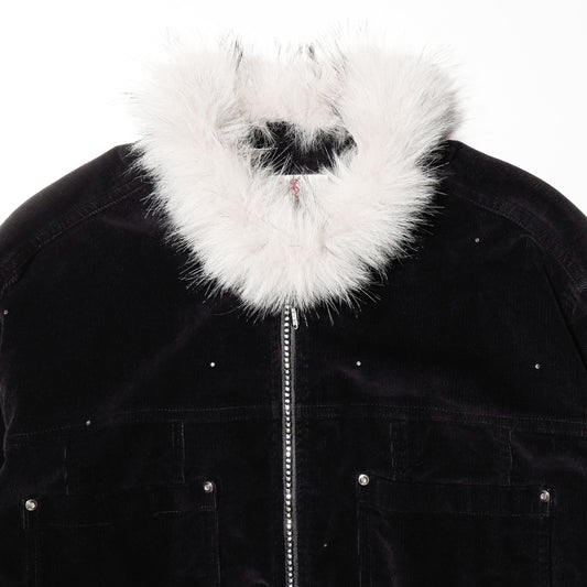 vintage fur collar velvet corduroy trucker jacket