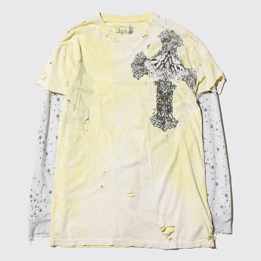 *one-off layered sleeve cross broken l/s