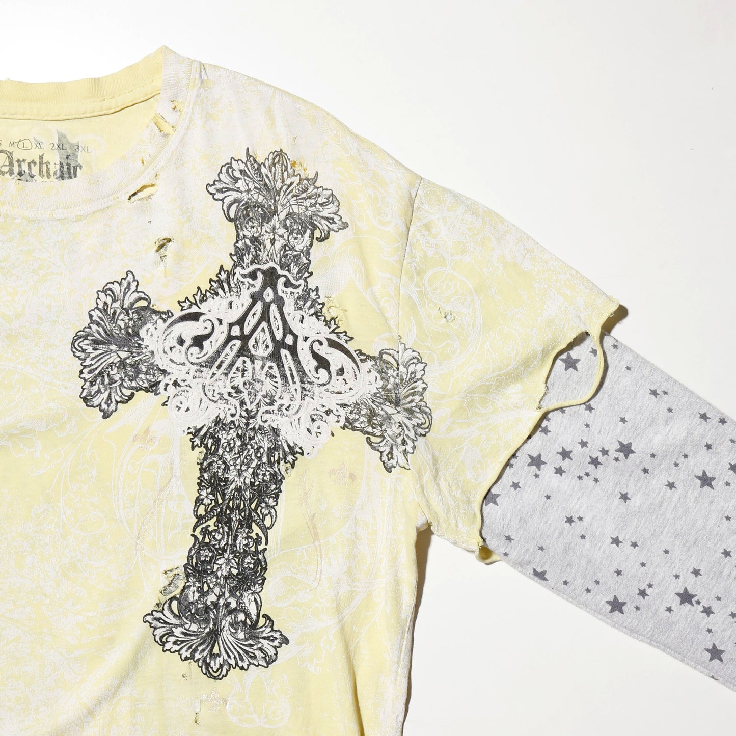 *one-off layered sleeve cross broken l/s