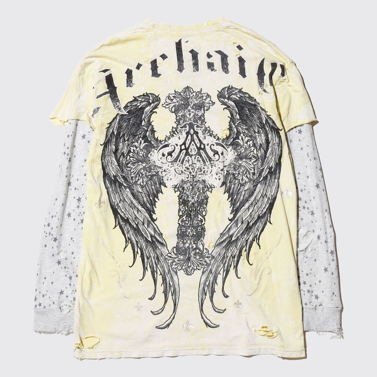 *one-off layered sleeve cross broken l/s