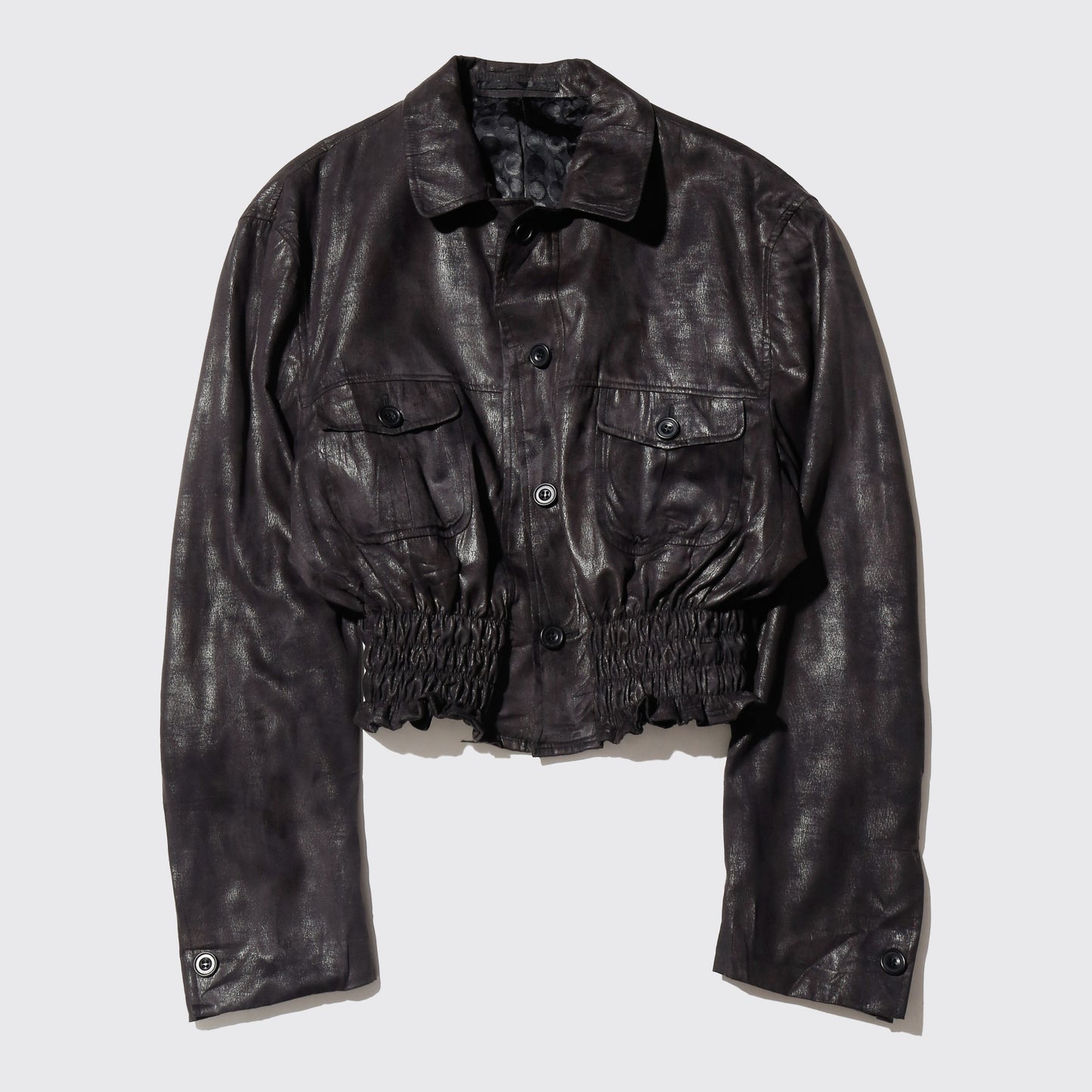*one-off ribbed luster trucker jacket
