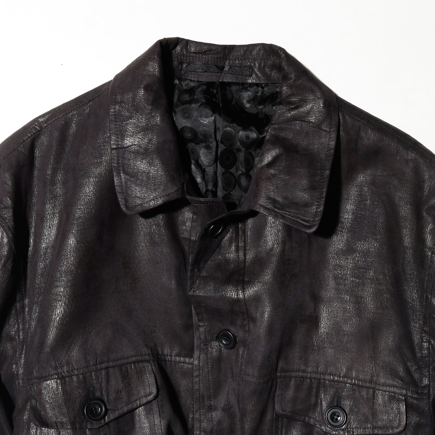 *one-off ribbed luster trucker jacket