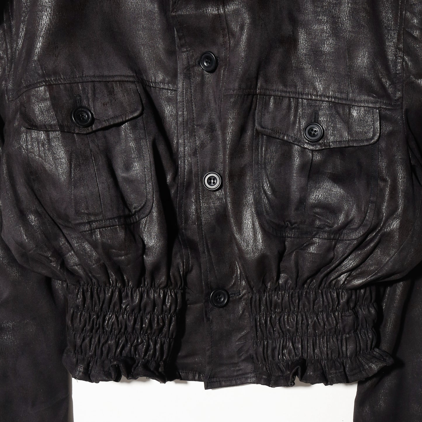 *one-off ribbed luster trucker jacket