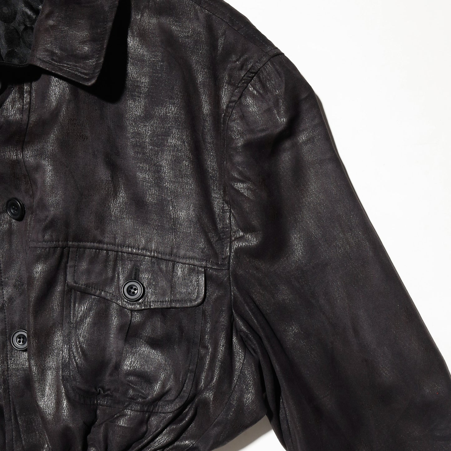 *one-off ribbed luster trucker jacket