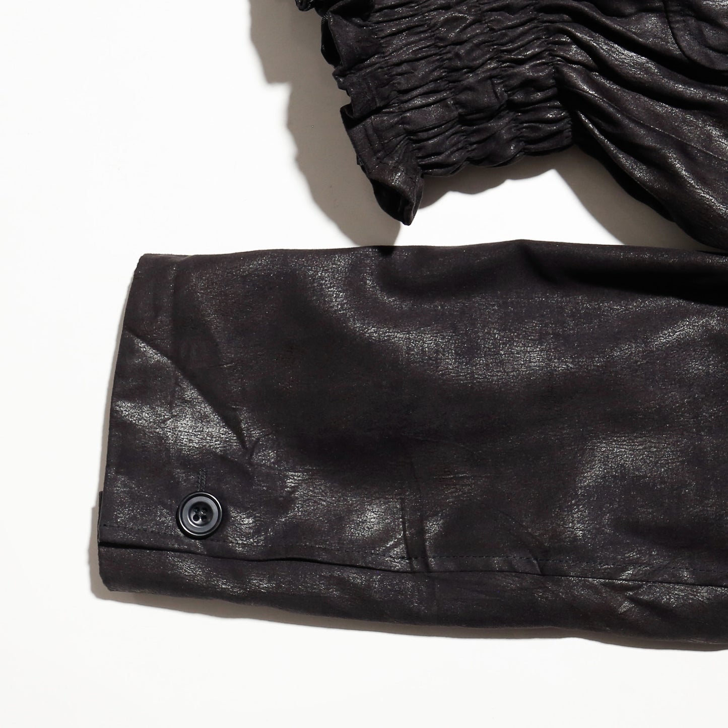 *one-off ribbed luster trucker jacket