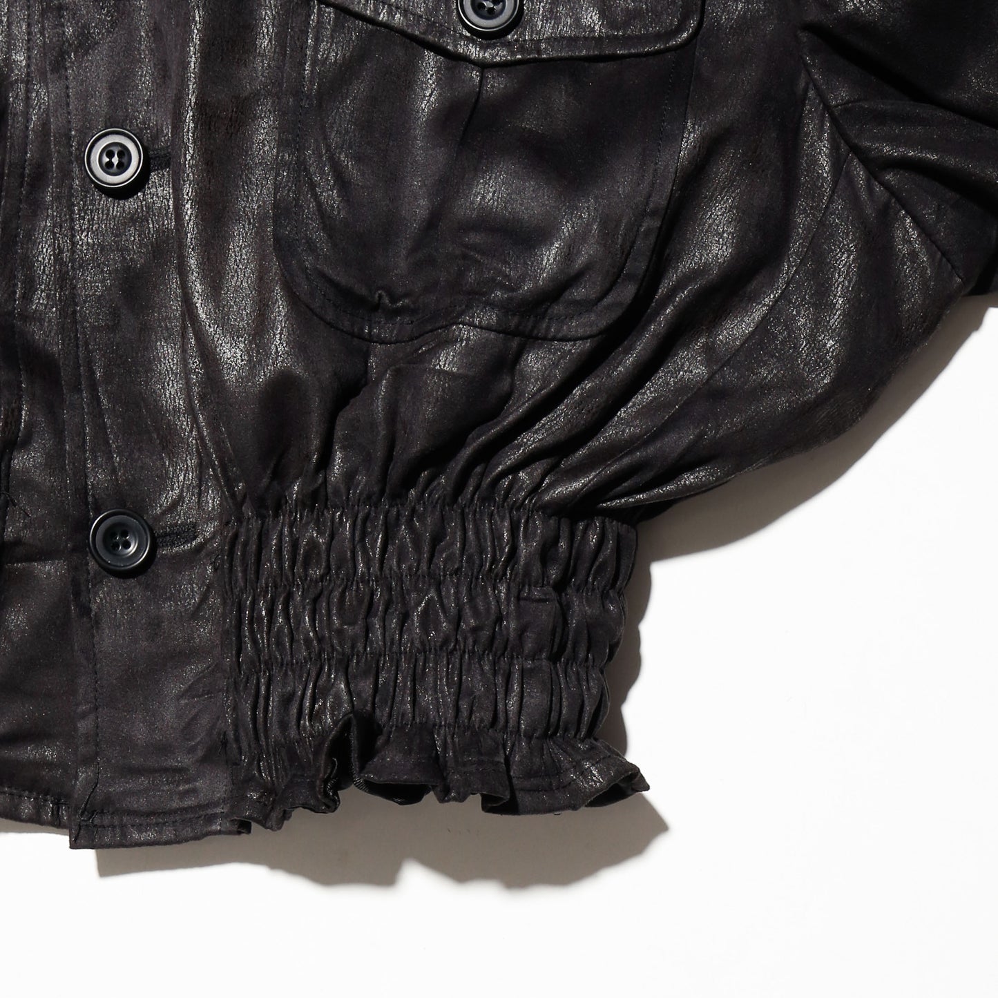 *one-off ribbed luster trucker jacket