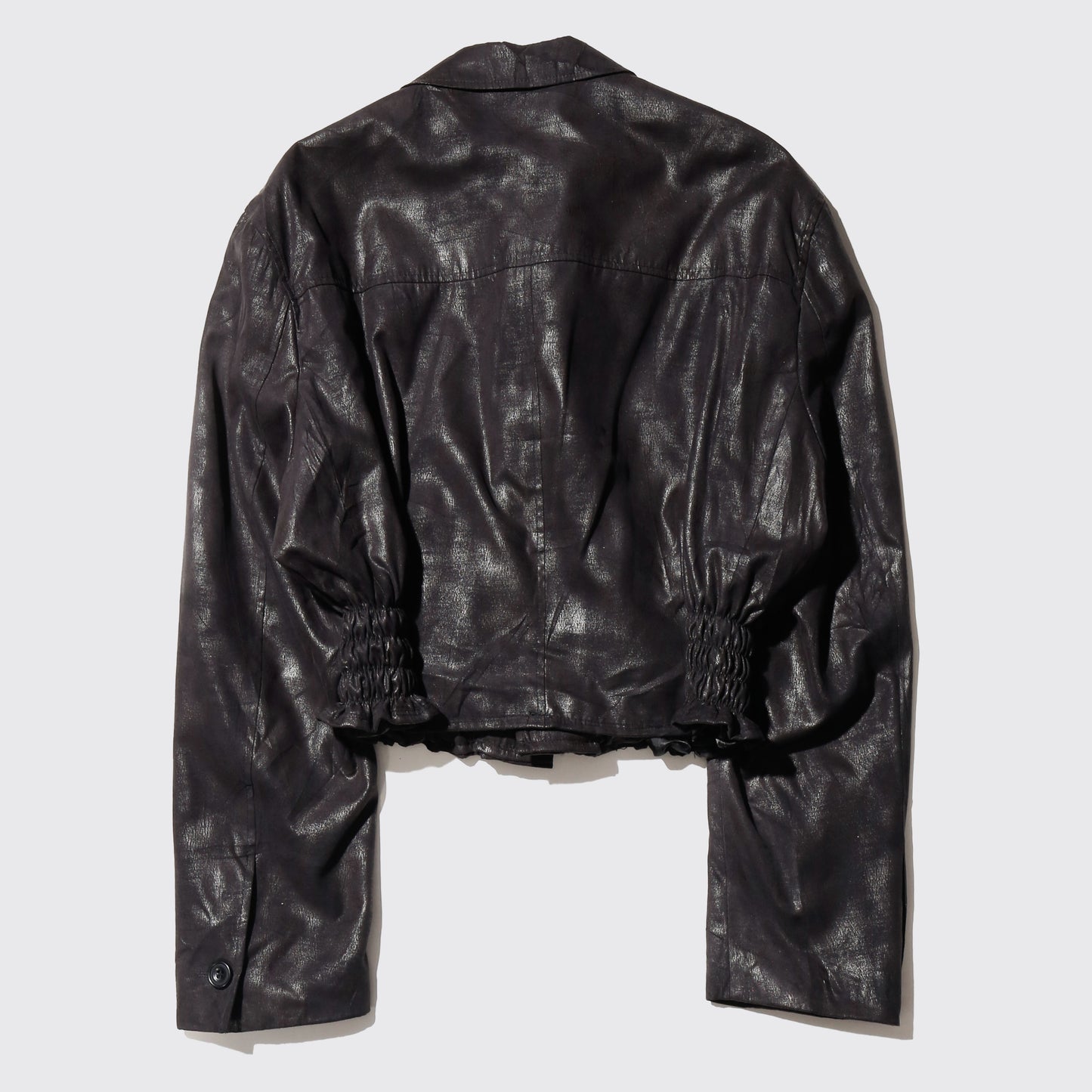 *one-off ribbed luster trucker jacket