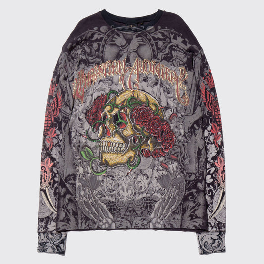 vintag Christian Audigier skull rose bijou thermal l/s