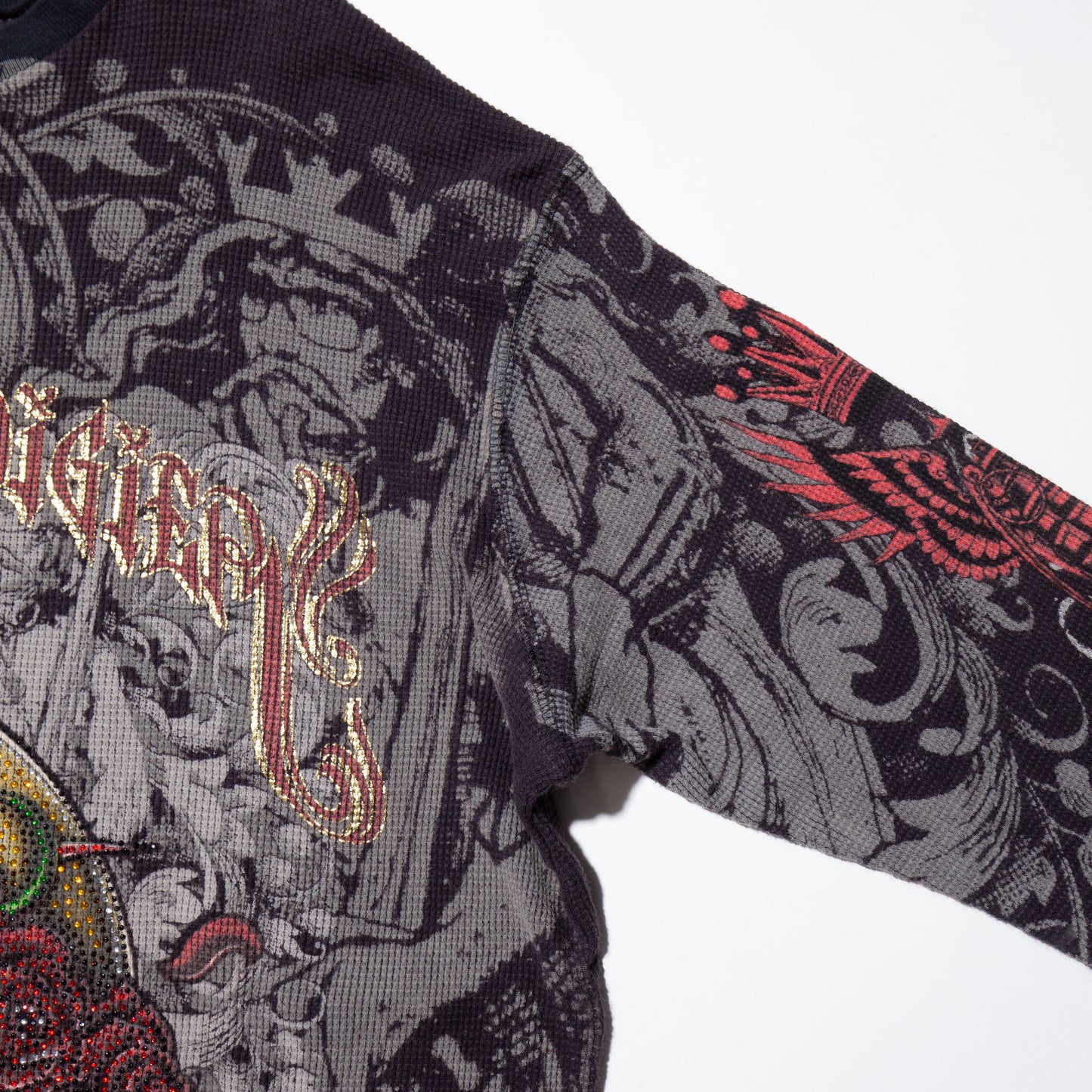 vintag Christian Audigier skull rose bijou thermal l/s