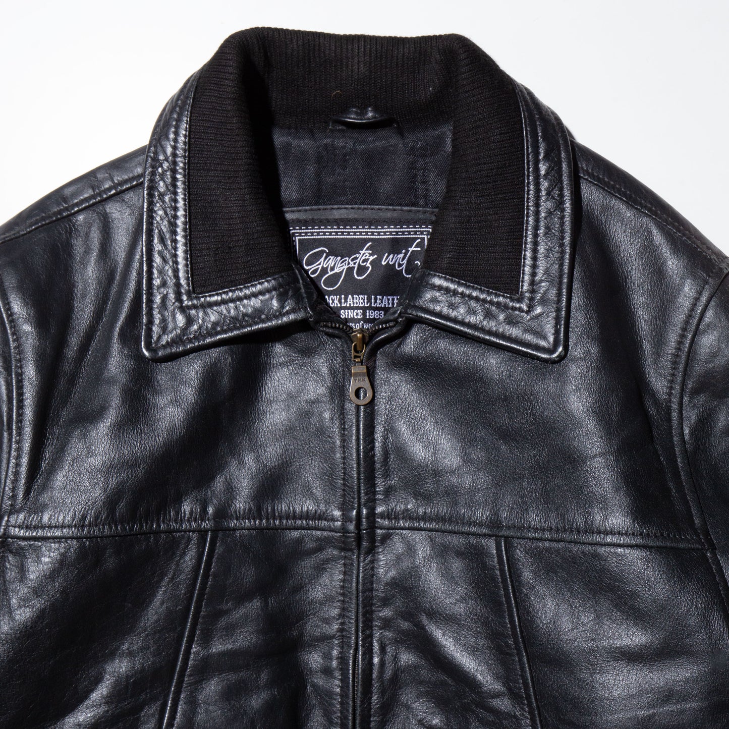 vintage rib combi leather jacket