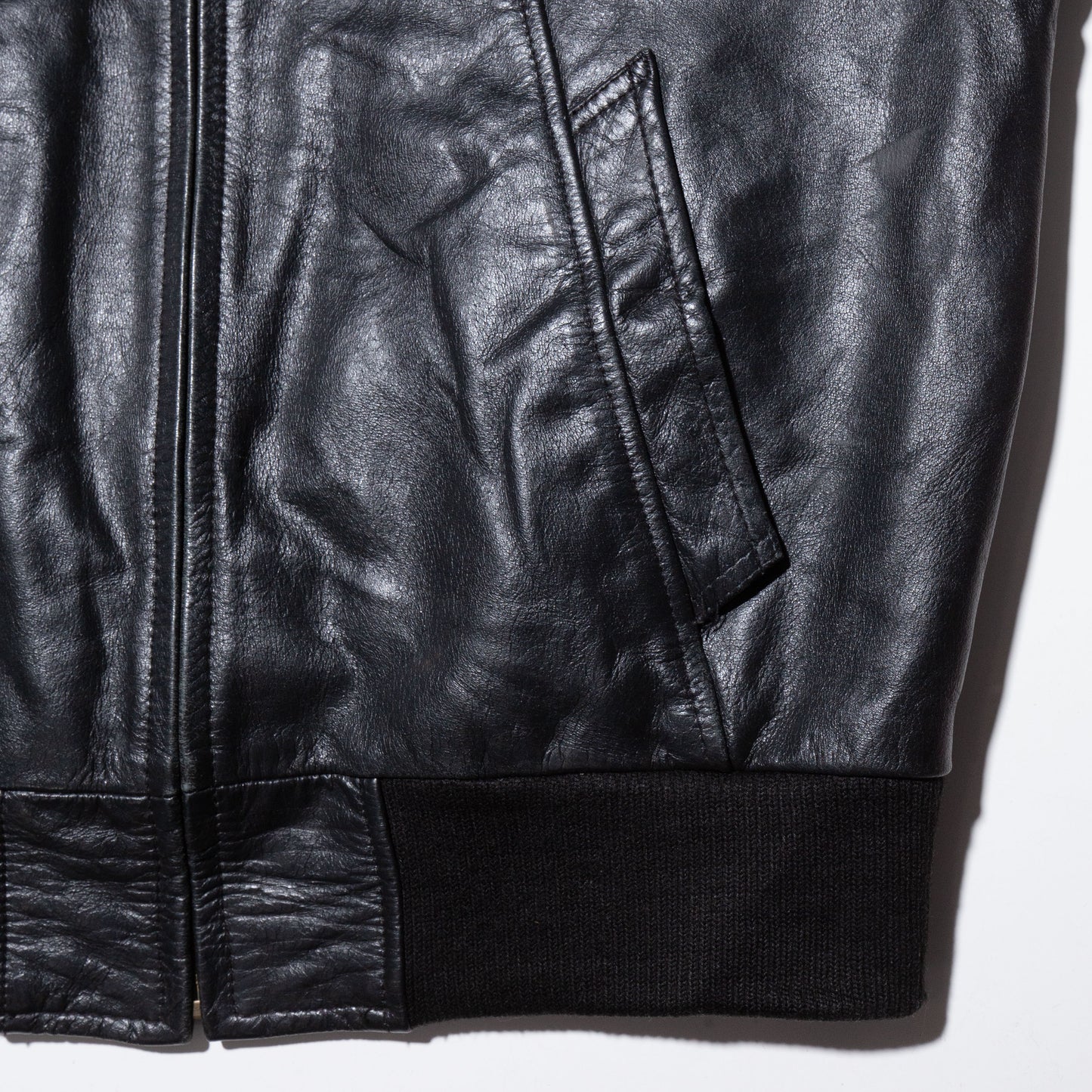 vintage rib combi leather jacket