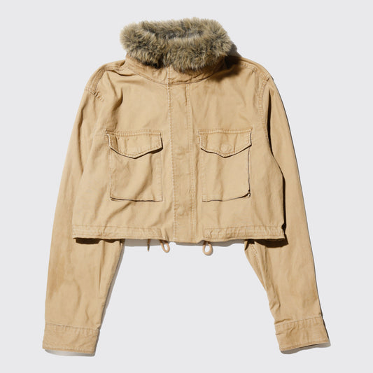 vintage fur collar cropped field jacket