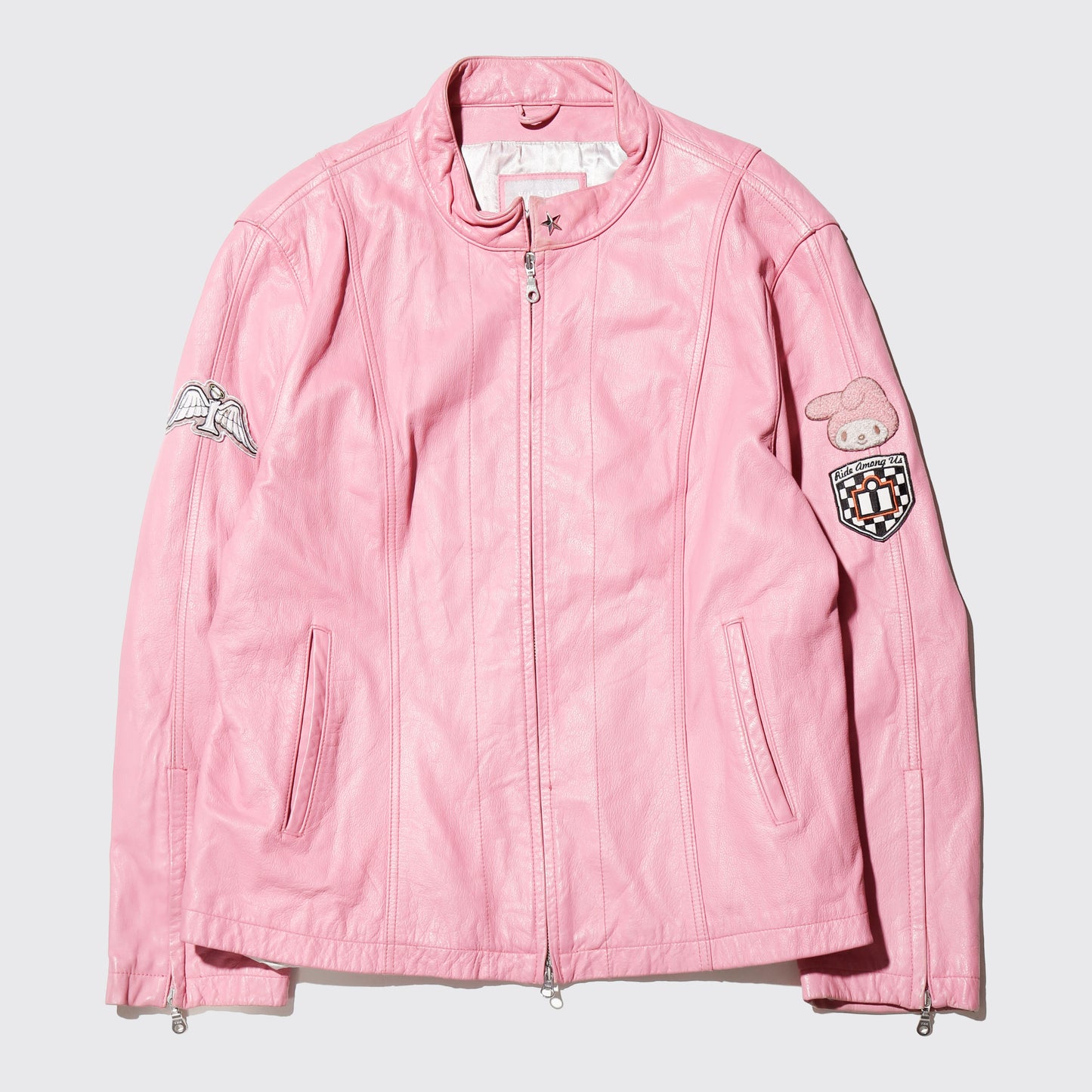 vintage mymelody emblem motorcycle leather jacket