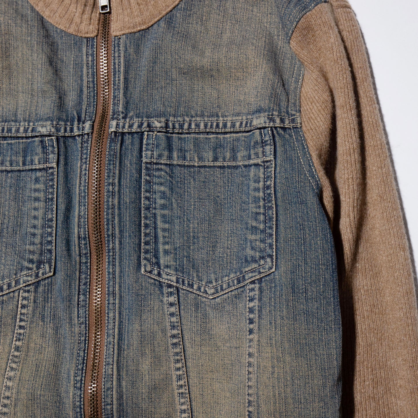 vintage denim combi knit jacket