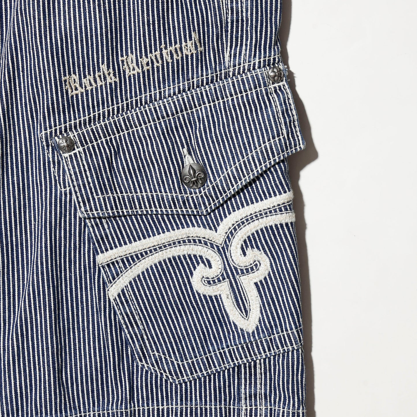 vintage hickory stripe cargo shorts