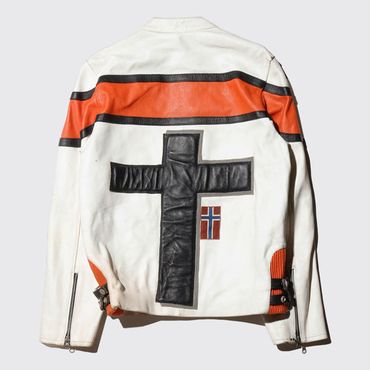 vintage big cross motorcycle leather jacket